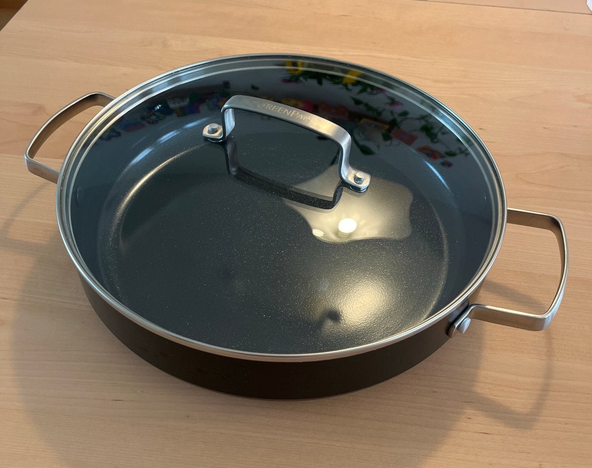 GreenPan Hapjespan 28 cm met deksel - Nieuwstaat, Huis en Inrichting, Keuken | Potten en Pannen, Ophalen of Verzenden, Zo goed als nieuw