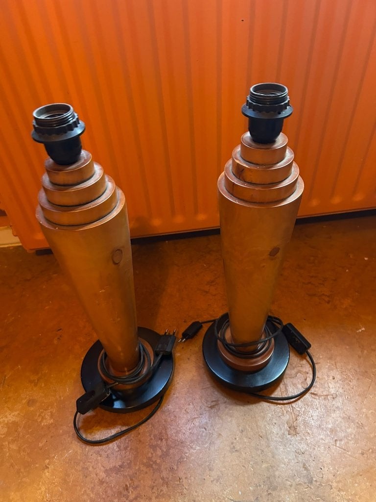 Set Massief Houten Tafellampen rond 1980, Huis en Inrichting, 50 cm, Gebruikt, Met schakelaar, Sfeerlamp