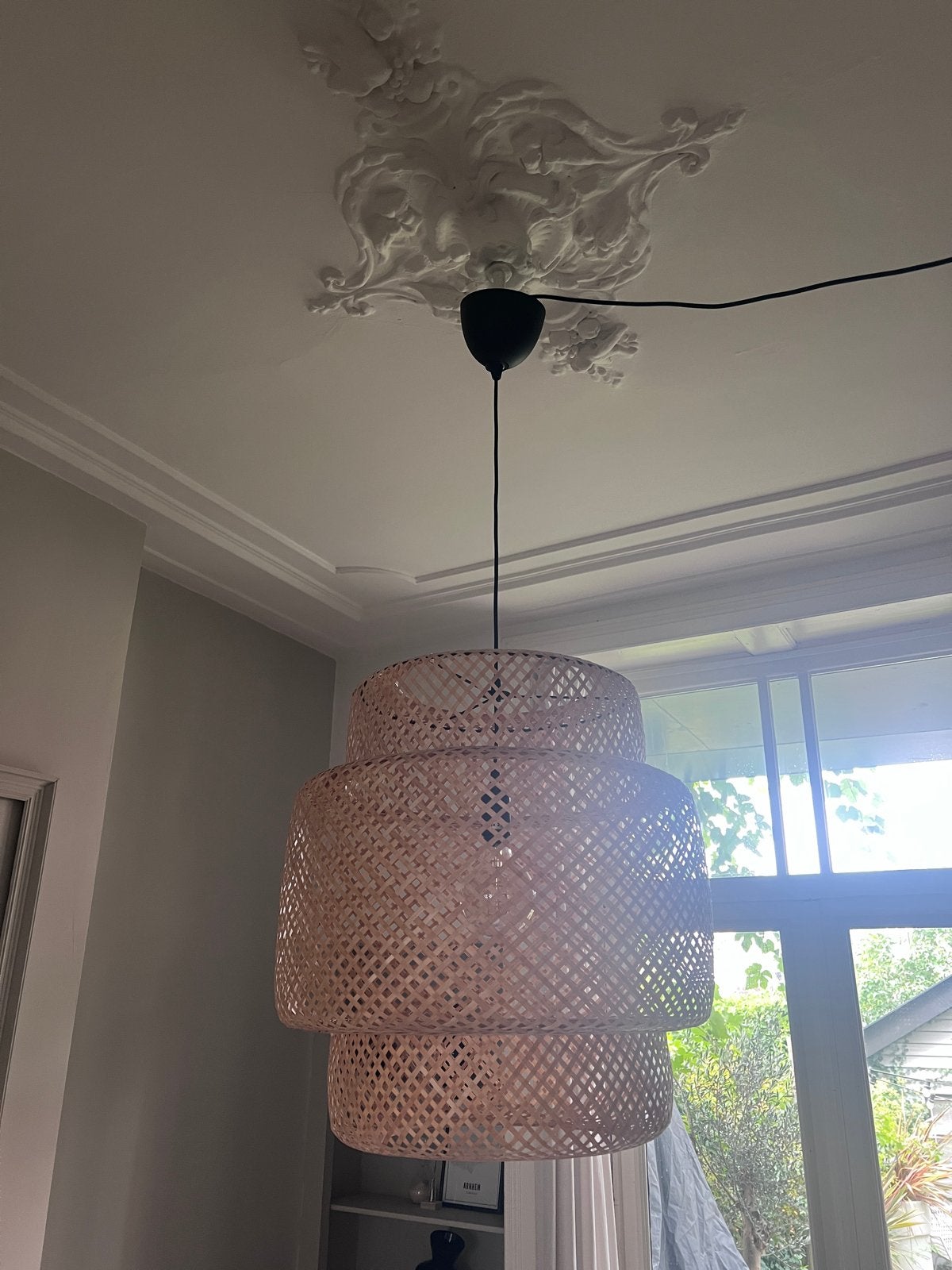 Rotan hanglamp - Boheemse stijl (ikea), Ophalen, Zo goed als nieuw, Natuurlijk materiaal, E27 (groot)