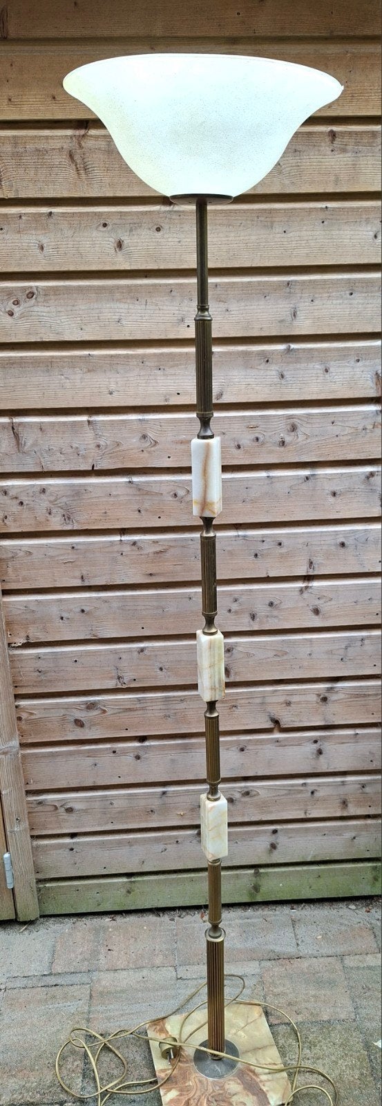 Staande lamp met marmeren accenten - 177 cm hoog, Ophalen, Gebruikt, Metaal, 150 tot 200 cm