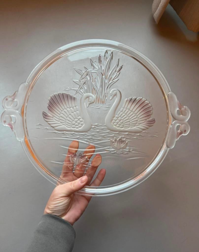 Vintage jaren ‘80 Walther Glas zwanen taartplateau schaal, Ophalen of Verzenden