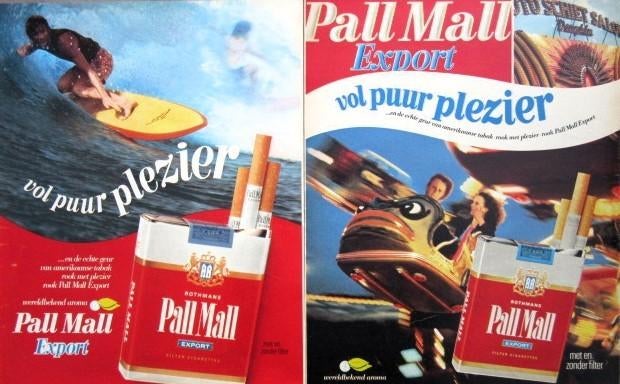 7 vintage advertenties Pall Mall sigaretten 1981 sigaret, Ophalen of Verzenden, Gebruikt