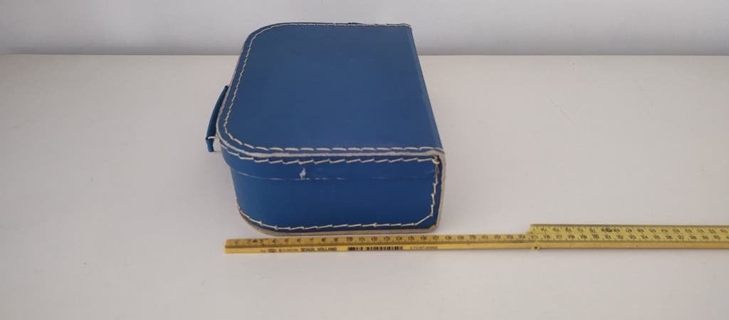 K699 VINATGE kinderkoffer van geperst karton blauw, jaren 60, Overige materialen, Gebruikt, Onbekend, Minder dan 50 cm