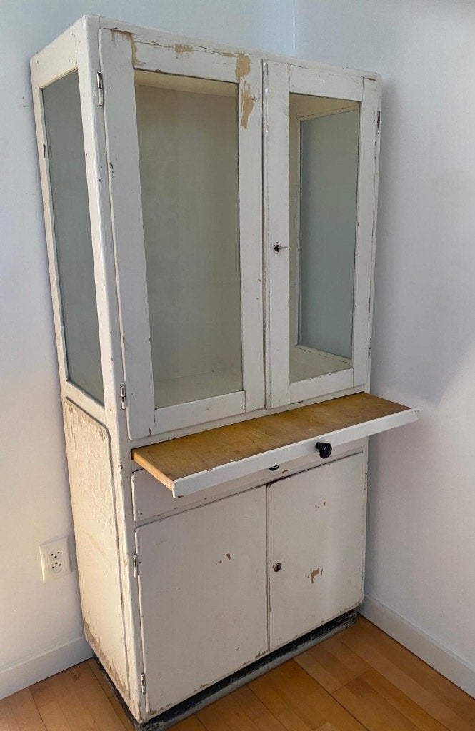 Old Basic vintage houten dokters/ apothekers kast, Gebruikt, Vintage, 150 tot 200 cm, 25 tot 50 cm