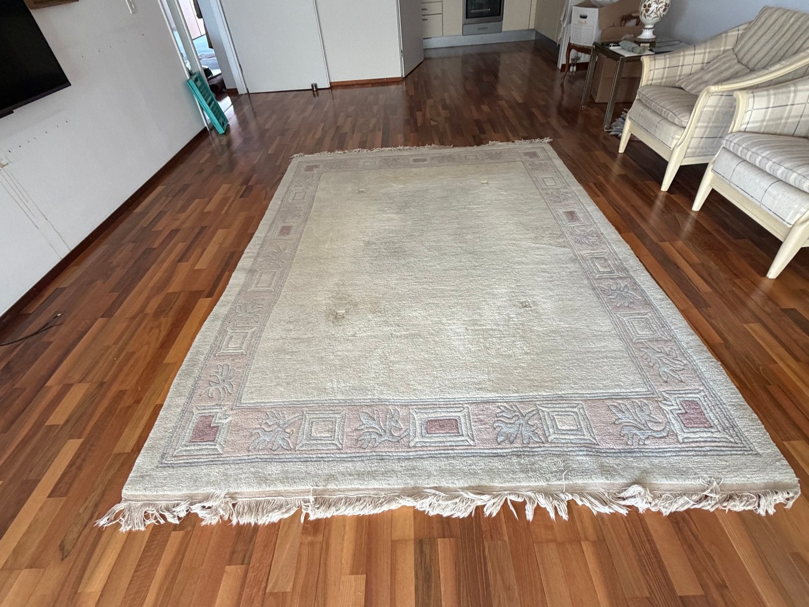 Handgeknoopt wollen tapijt uit Tibet/Nepal (272x202 cm), Ophalen, Gebruikt, Beige, 200 cm of meer