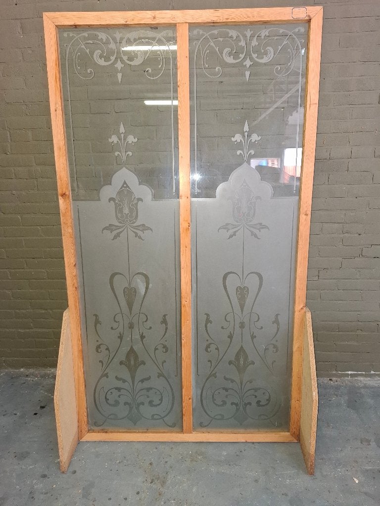 Antieke Geëtste Ramen set van 2 Jugendstil Art Nouveau, Antiek en Kunst, Ophalen