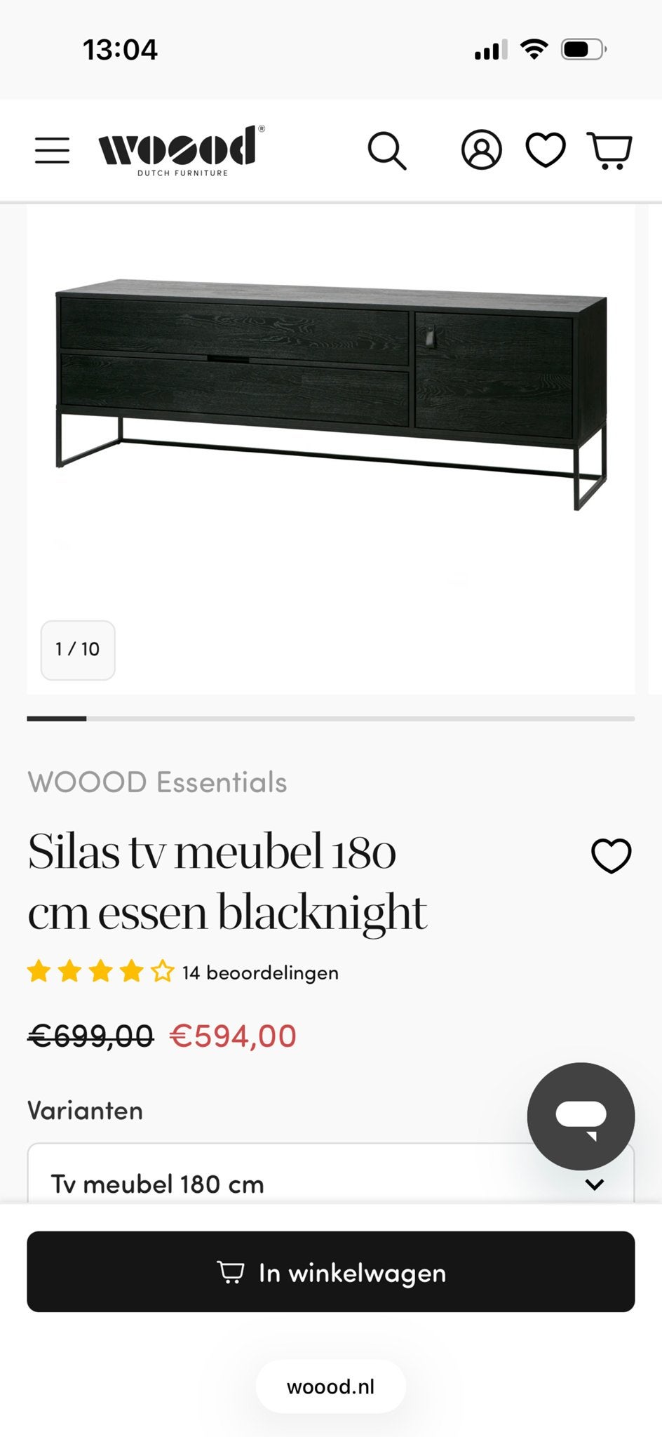WOOOD Silas TV-meubel 180 cm essen blacknight, 150 tot 200 cm, Nieuw, Ophalen of Verzenden, Minder dan 100 cm