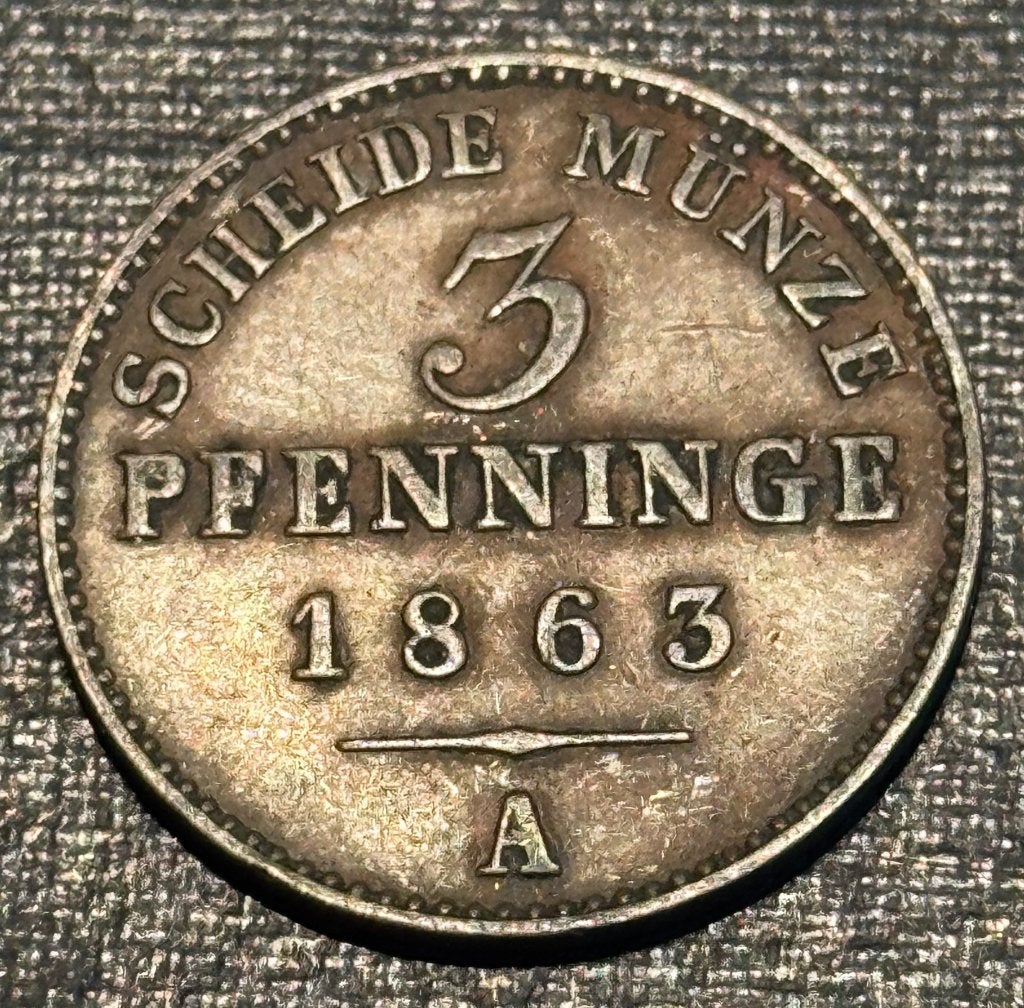 Pruissen 3 pfennig 1863 A, Ophalen of Verzenden, Duitsland