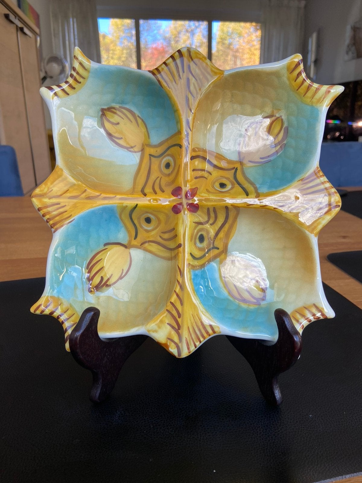 Aperitief Schaal - 4 Vissen - Pastelkleuren., Antiek en Kunst, Antiek | Schalen, Ophalen of Verzenden