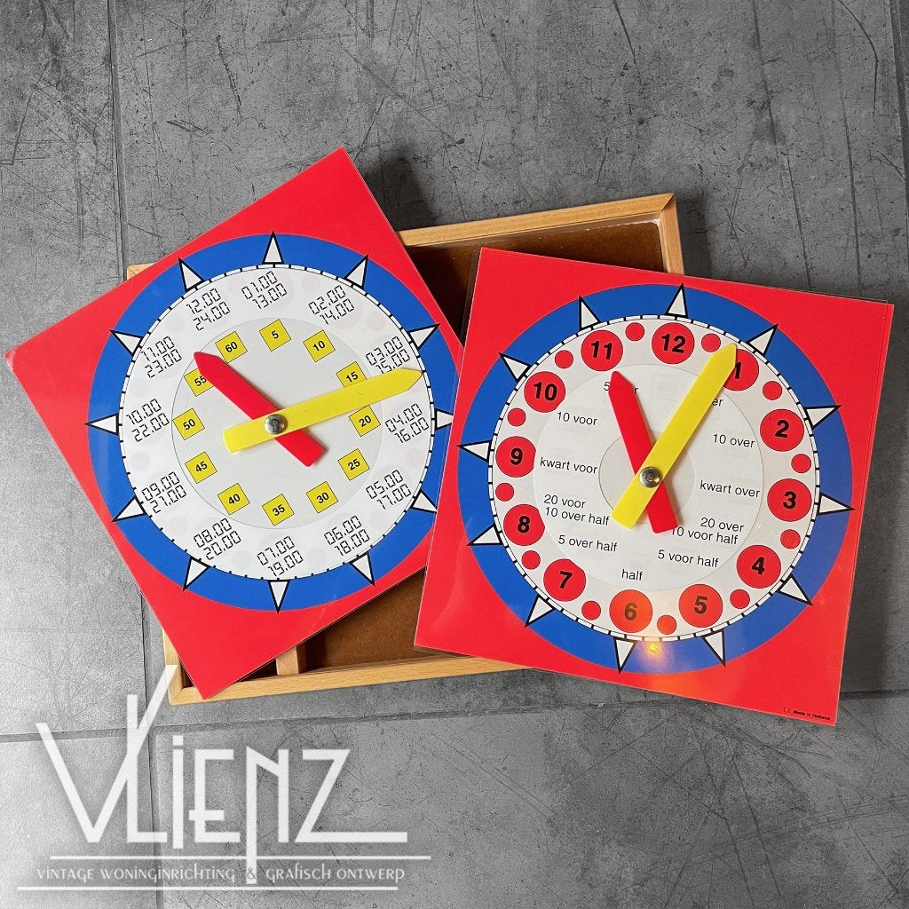 Vintage schoolmateriaal leren kloklezen, klok lezen, Taal en Lezen, Gebruikt, -, -