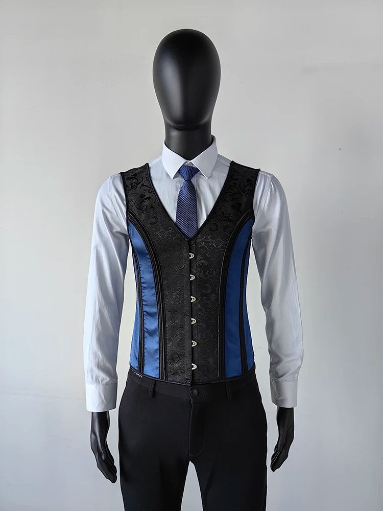Heren zwart blauw middeleeuws korset steampunk gothic, Verzenden, Nieuw, Overige maten, Kleding