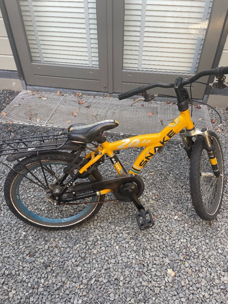 Kinderfiets 20 inch - Geel met standaard, Ophalen, 20 inch of meer, Gebruikt, Velgrem