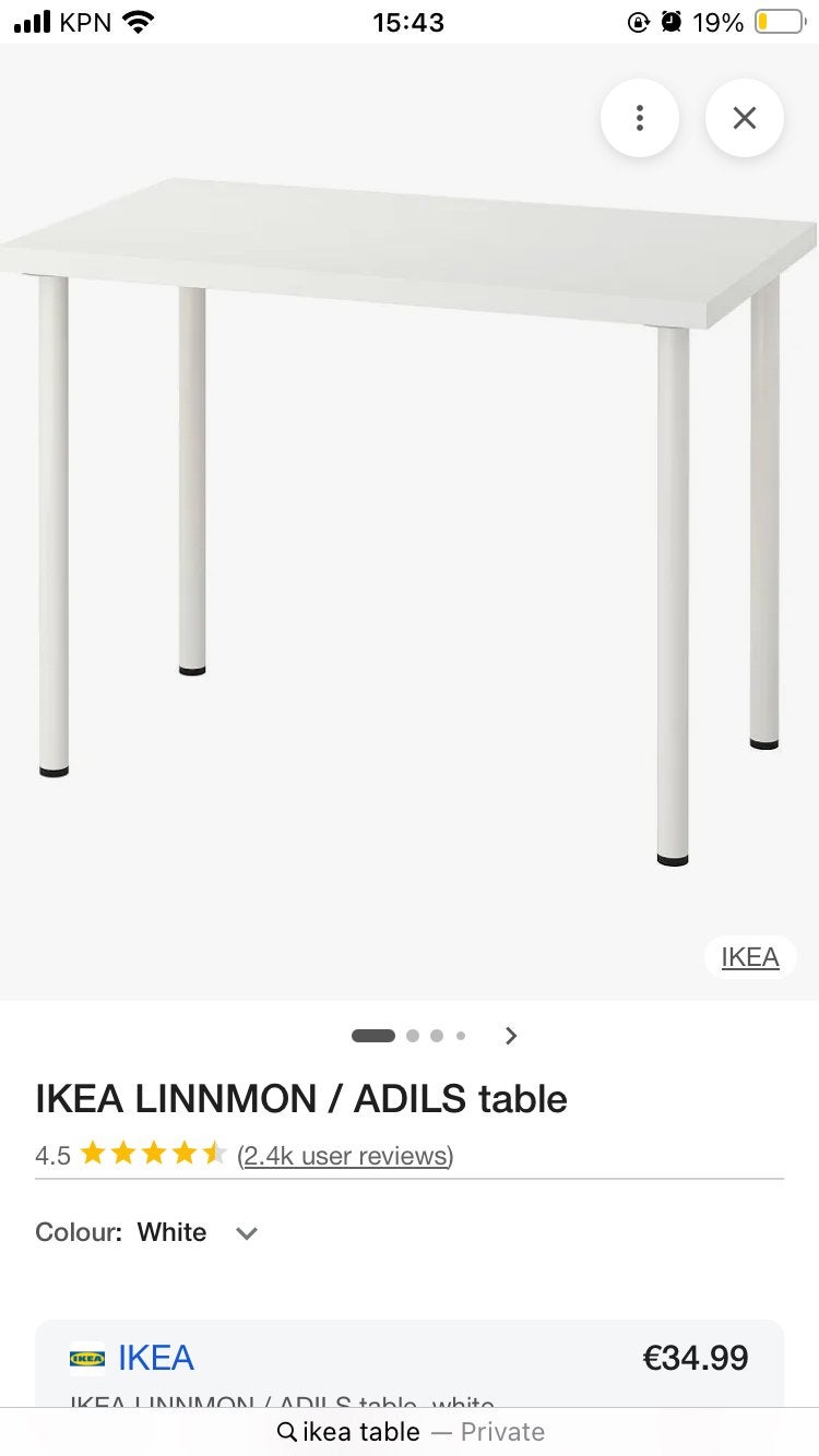 IKEA LINNMON / ADILS tafel - Wit (gebruikt), Ophalen, Gebruikt, 100 tot 150 cm, Tot twee personen