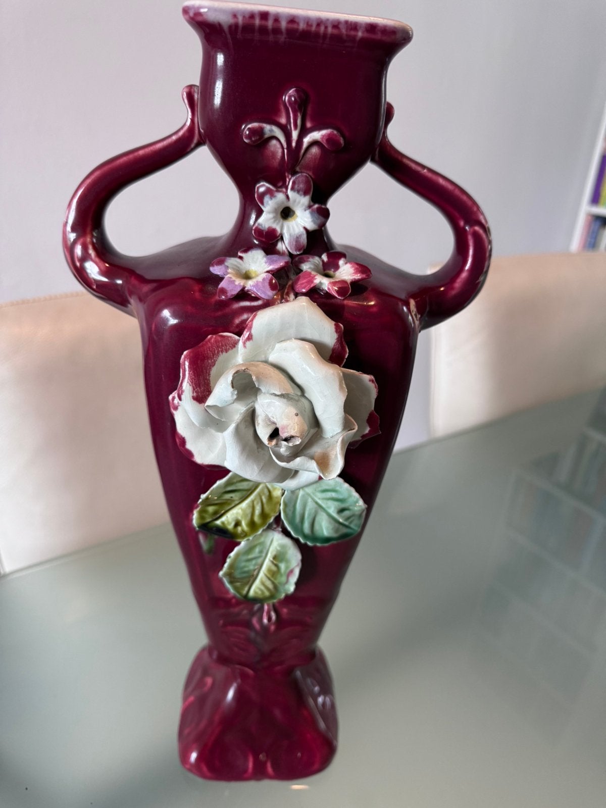 Art Nouveau Barbotine Majolica vaas - ca.41 cm, Ophalen of Verzenden