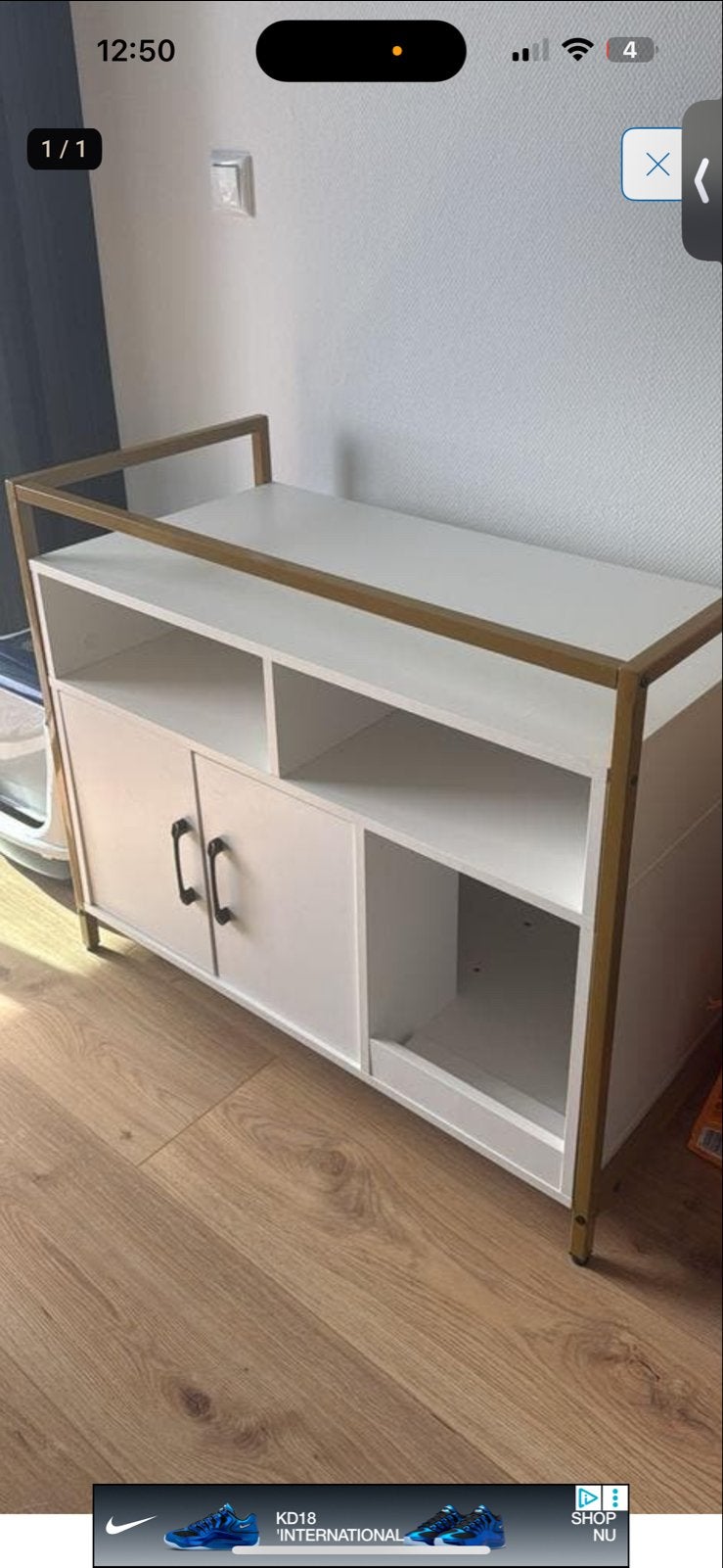 Wit dressoir met goudkleurig frame, Huis en Inrichting, Kasten | Dressoirs, Zo goed als nieuw, 25 tot 50 cm, Ophalen