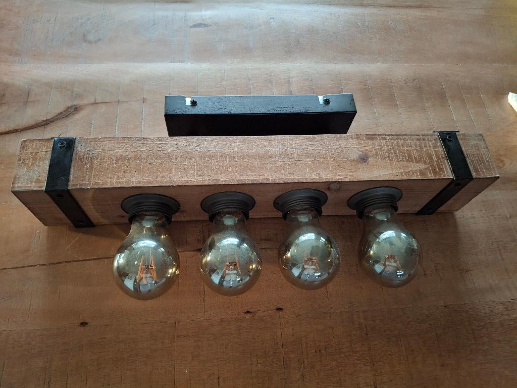 Plafondlamp, Huis en Inrichting, Lampen | Plafondlampen, Ophalen, Zo goed als nieuw, Hout, Industrieel