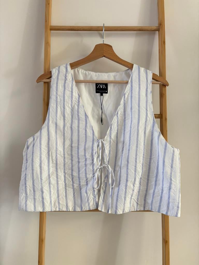 Wit/blauw gestreepte gilet met touwtjes Zara, Blauw, Maat 46/48 (XL) of groter, Ophalen of Verzenden, Zo goed als nieuw