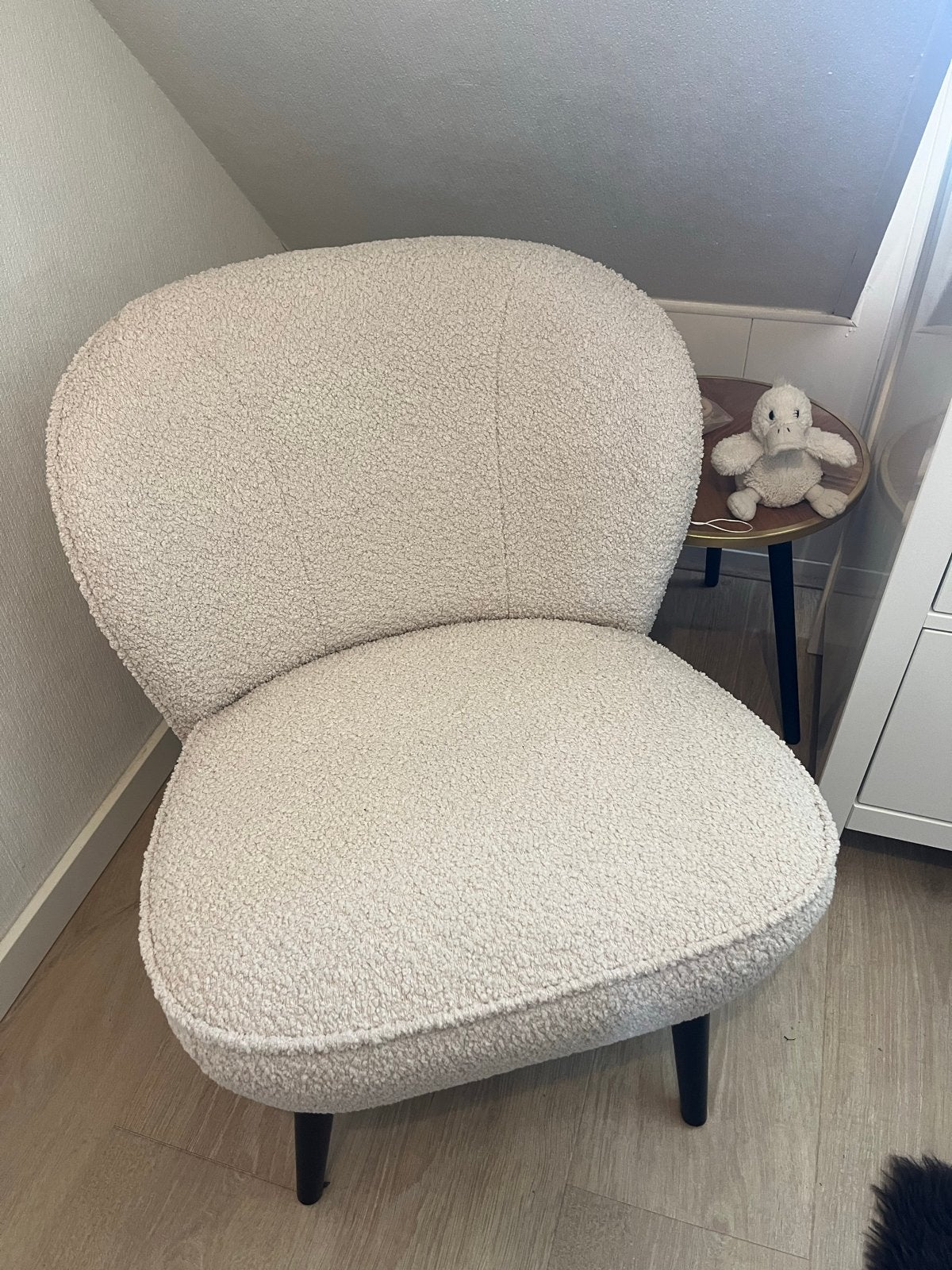 Woood Sara Fauteuil Bouclé Wit/Crème, Ophalen, Minder dan 75 cm, Zo goed als nieuw, Stof
