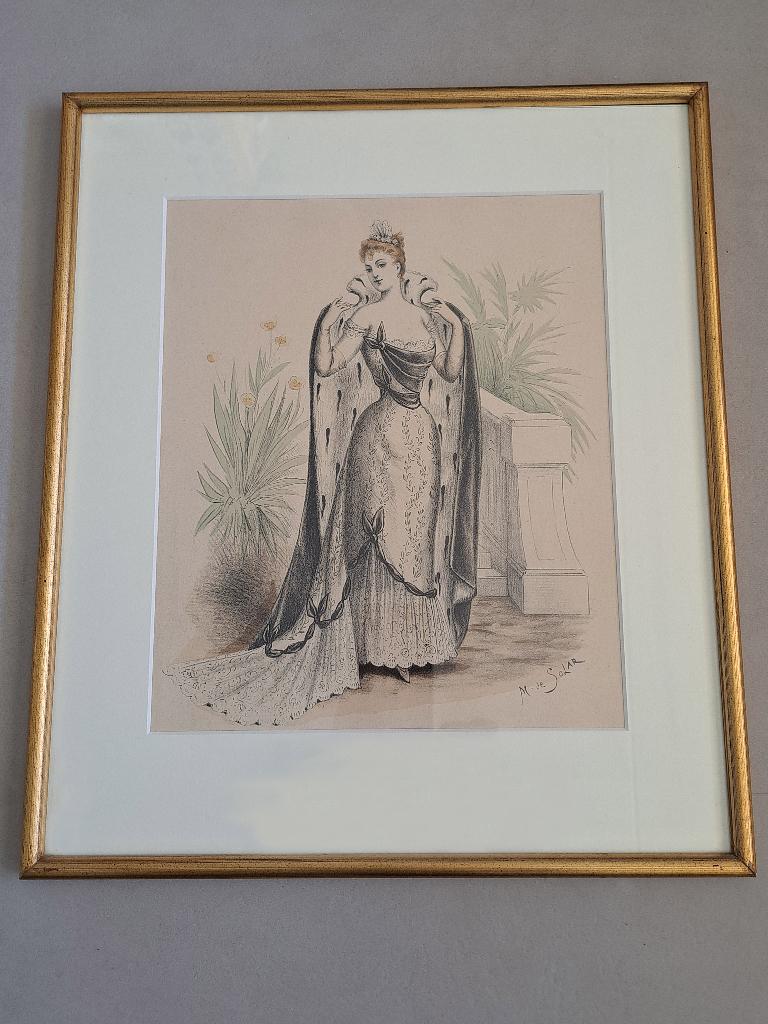 Originele Franse modeprent (Marie de Solar) uit 1890, Antiek en Kunst, Kunst | Etsen en Gravures, Mode, 35 cm, Ophalen of Verzenden