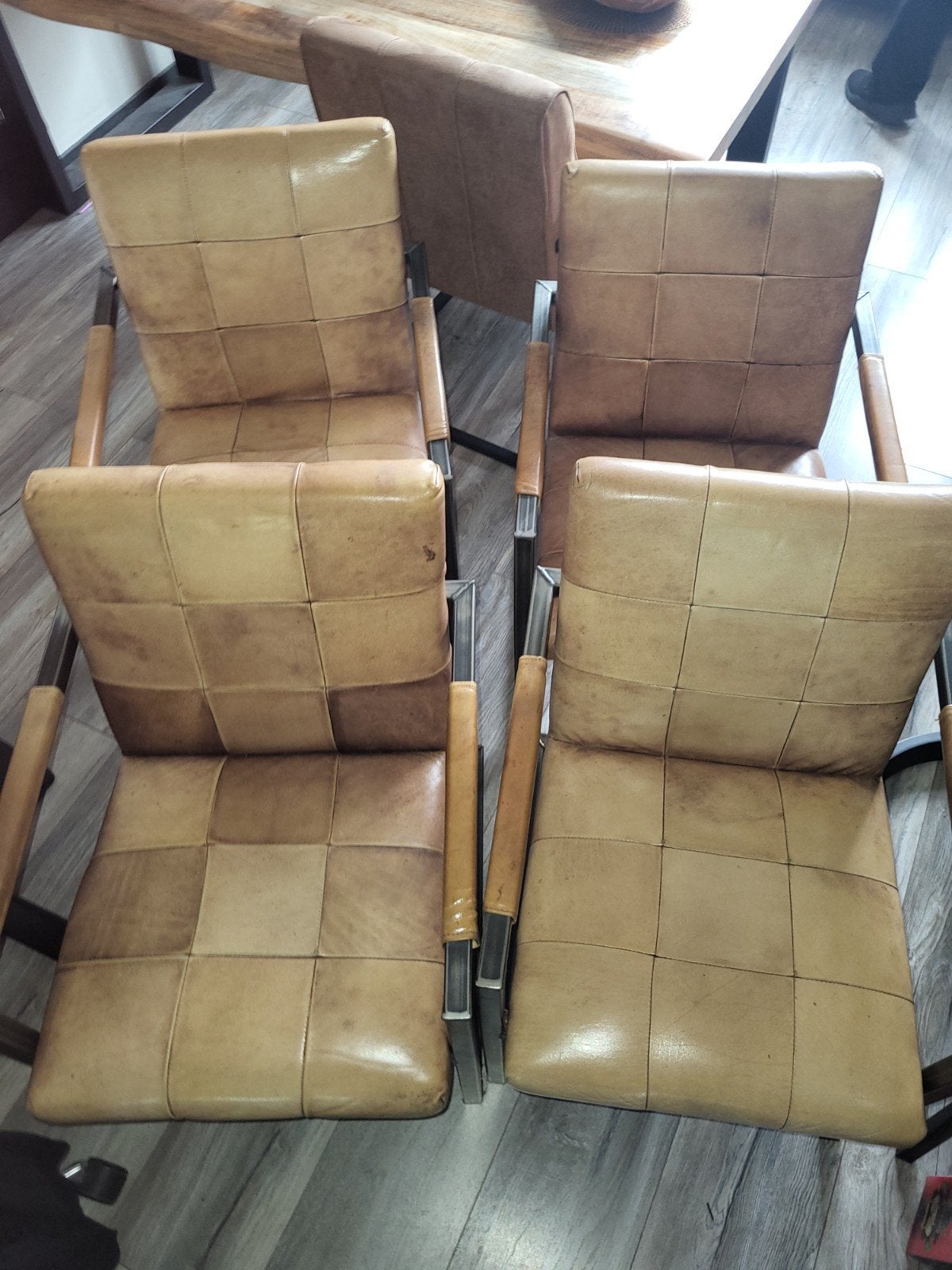 4 Leren eetkamerstoelen type Industrie, Huis en Inrichting, Stoelen, Ophalen, Gebruikt, Overige kleuren, Industrie
