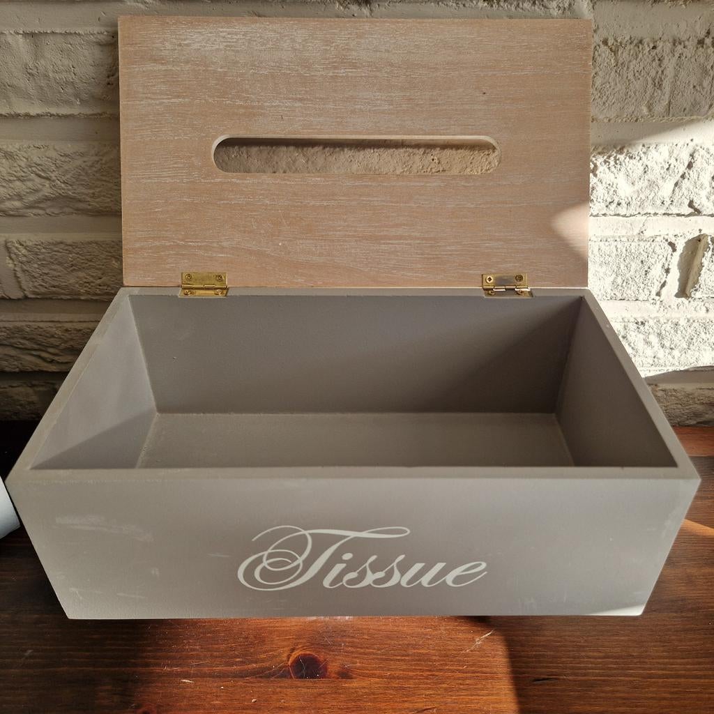 Stijlvolle Tissues Kistje - Grijs met Houten Deksel, Ophalen of Verzenden, Zo goed als nieuw