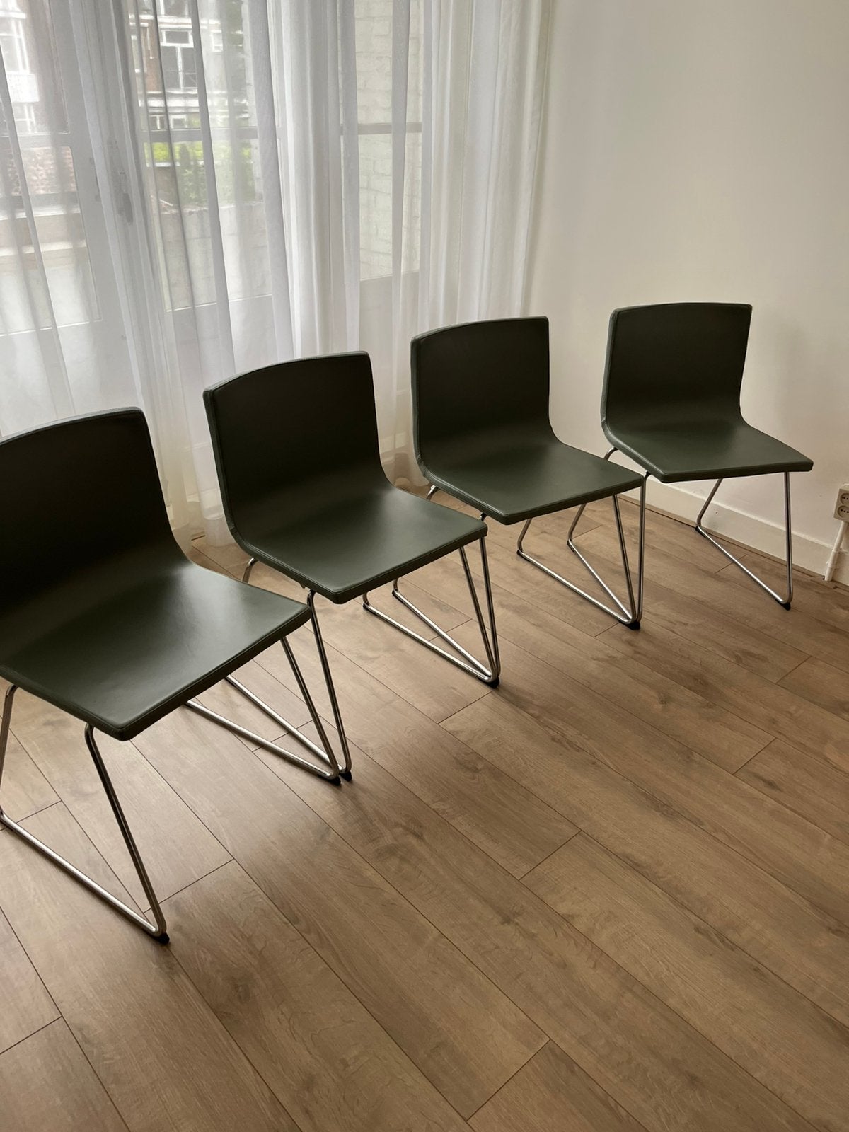 4x ikea bernhard stoel in groen leer, Ophalen, Overige kleuren, Leer, Zo goed als nieuw