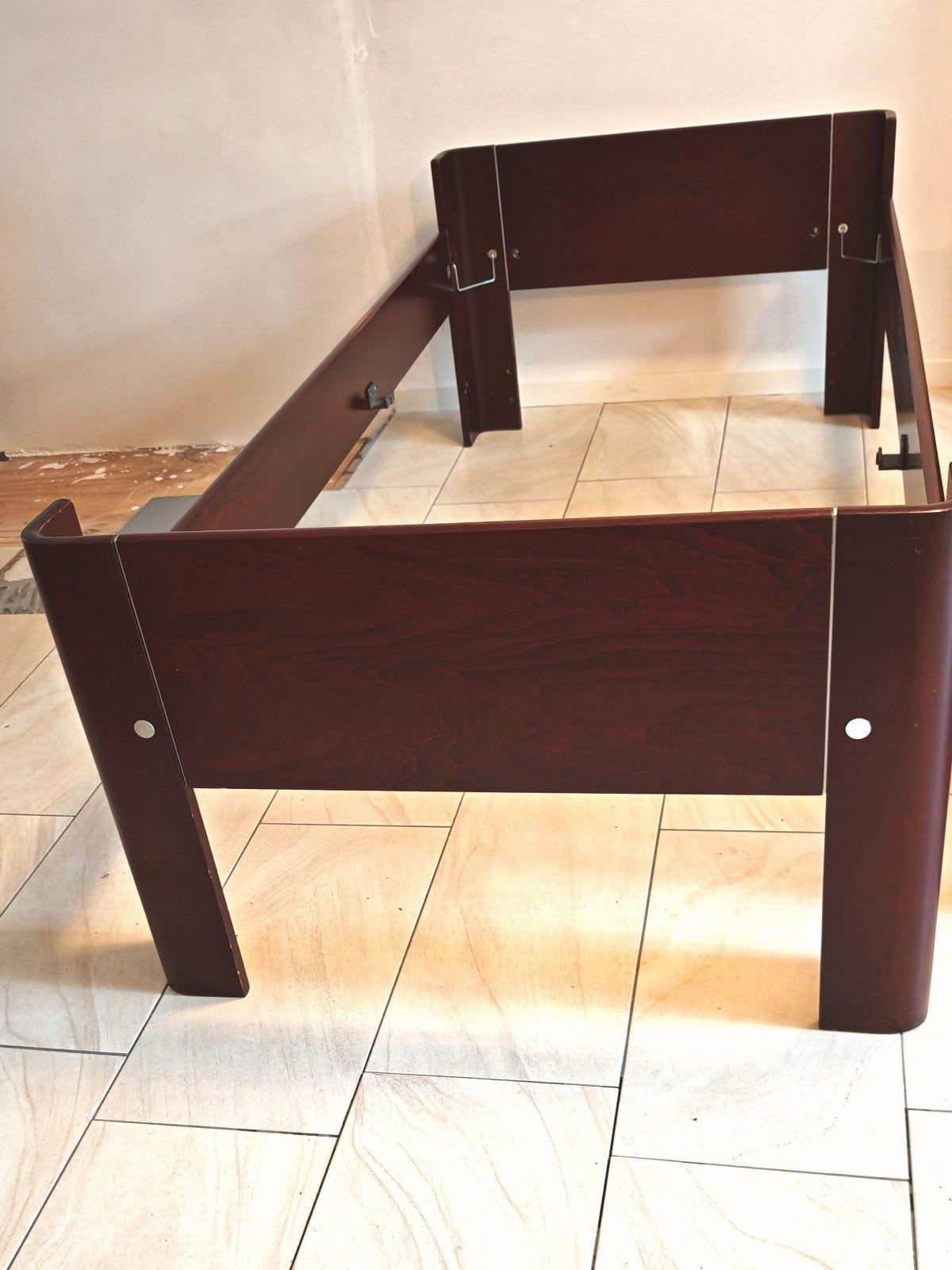 Auping Auronde, 90 x 200, hoge poten, hoog hoofd/voeteneinde, Gebruikt, 90 cm, Eenpersoons, Bruin