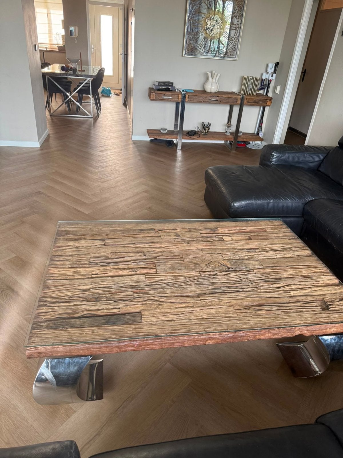 Richmond Salontafel & Eettafel met 6 Zwarte Fluwelen Stoelen, Ophalen, Gebruikt, 100 tot 150 cm, 200 cm of meer