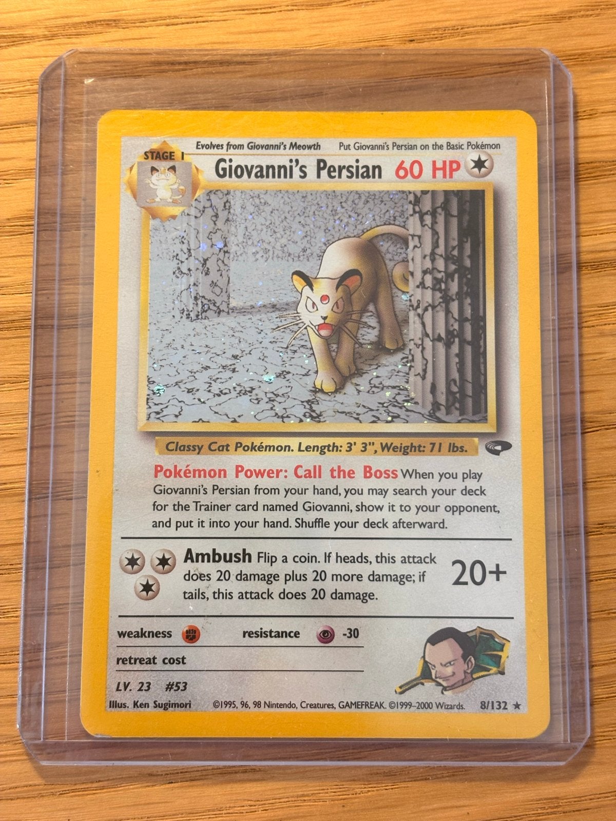 Pokémon Kaart: Giovanni's Persian (Holo) - Gym Challenge, Ophalen of Verzenden, Zo goed als nieuw, Losse kaart, Foil