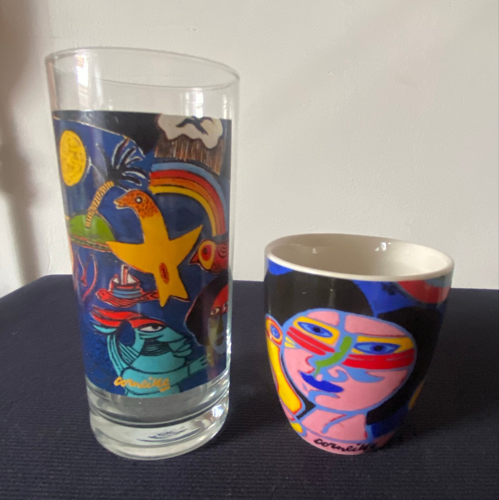 Corneille glas en mok set - 'Enchantement de Printemps', Antiek en Kunst, Ophalen of Verzenden