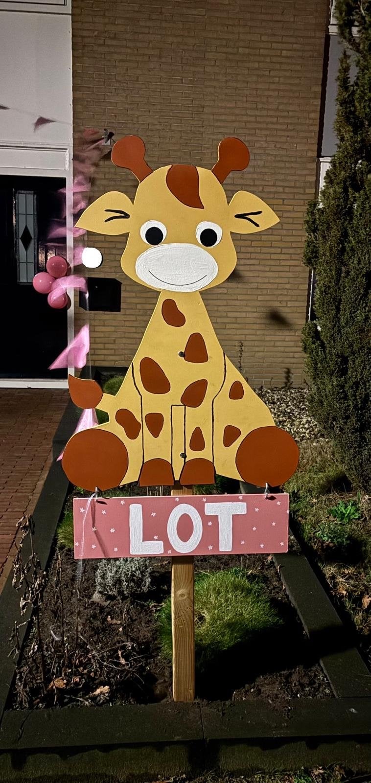 Geboortebord Giraffe - Uniek en Handgemaakt - te huur, Ophalen of Verzenden, Gebruikt, Geboortebord