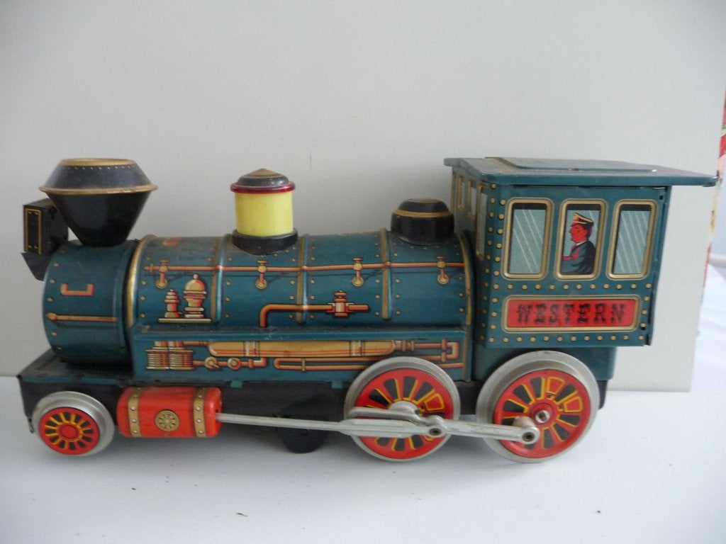 oud blikken LOCOMOTIEF -TREIN WESTERN- made in Japan 60-jrn, Antiek en Kunst, Antiek | Speelgoed, Ophalen of Verzenden
