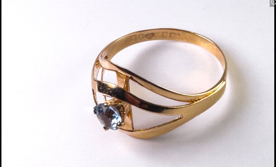 vintage ring - 18 karaat Geel goud -blauwe Aquamarijn, Verzenden, Geel, Zo goed als nieuw, 17 tot 18