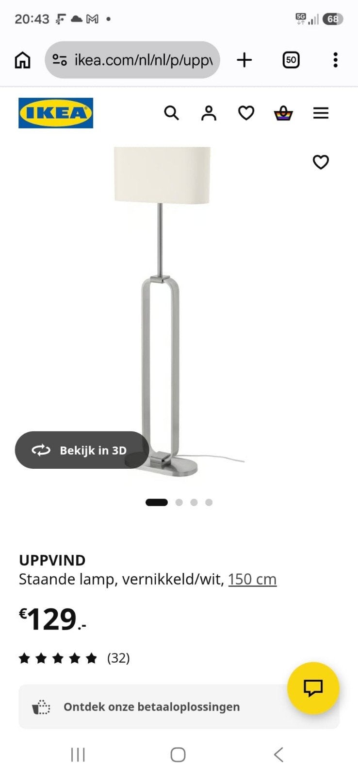 ikea staande lamp zilver, Ophalen, Gebruikt, E27 (groot), Metaal