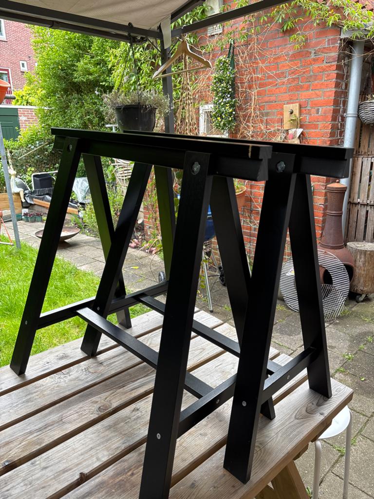 2 Zwarte schragen van Ikea Oddvald, Ophalen, Tafelpoot, 50 tot 100 cm, Eikenhout