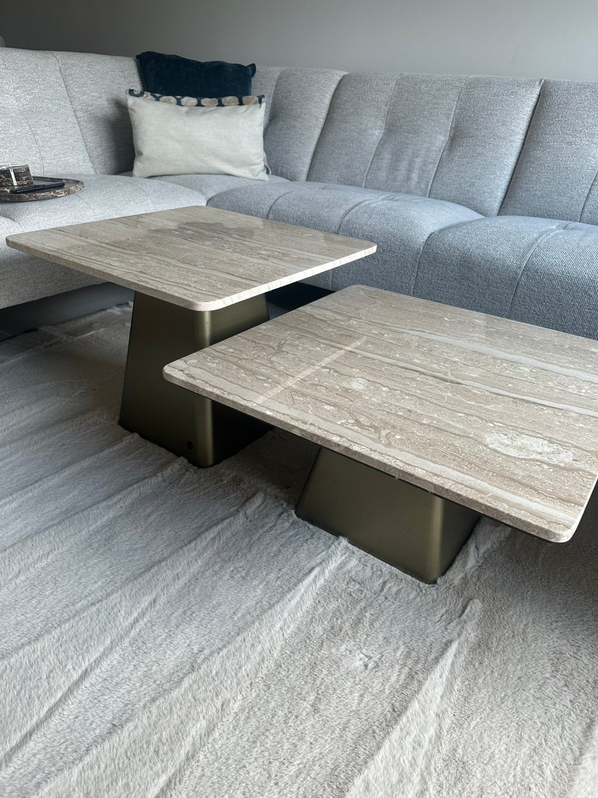 Coco Maison bijzettafel | Travetin | Set van 2, Ophalen, 50 tot 100 cm, Overige materialen, Vierkant