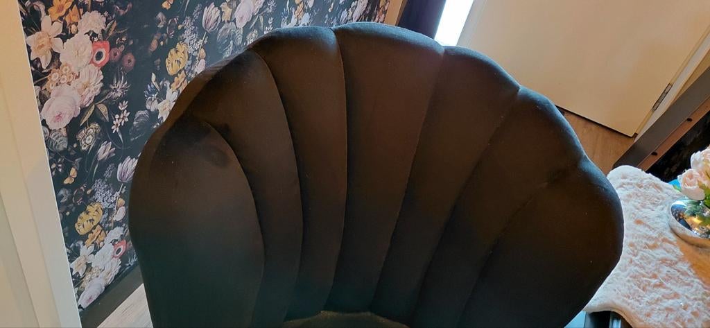 1 Nieuwe Zwarte Velvet Schelpstoel, Huis en Inrichting, Stoelen, Nieuw, Eén, Metaal, Stof, Zwart, Ophalen of Verzenden