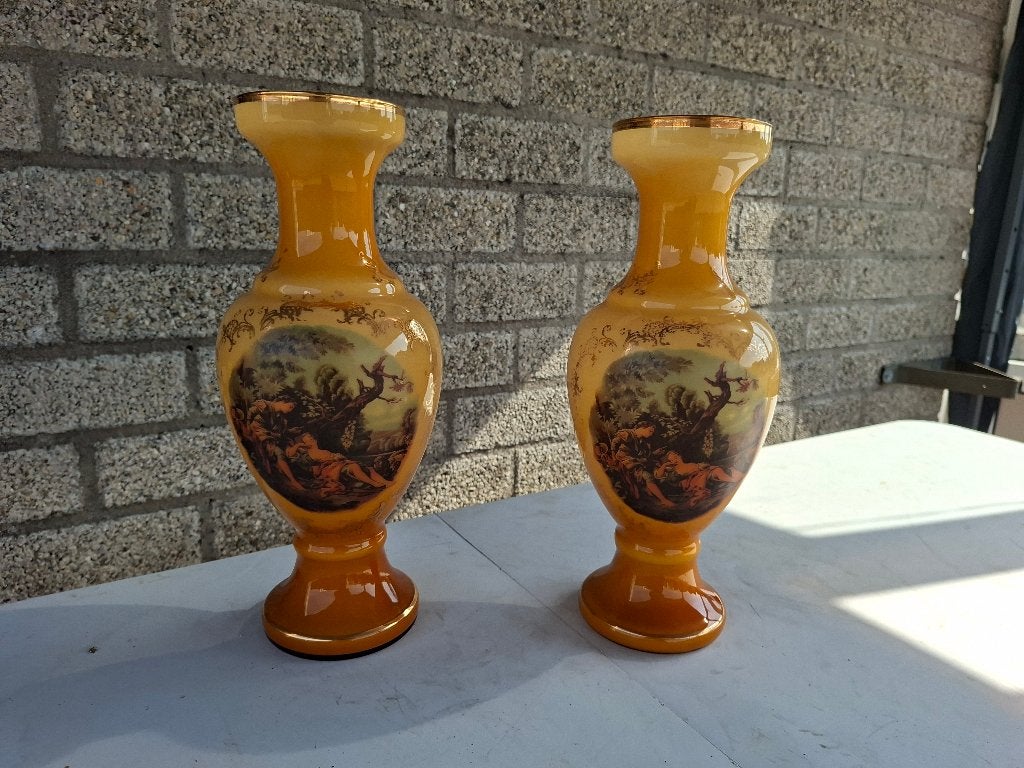 schitterende oude set vintage grote vazen glas, Ophalen of Verzenden