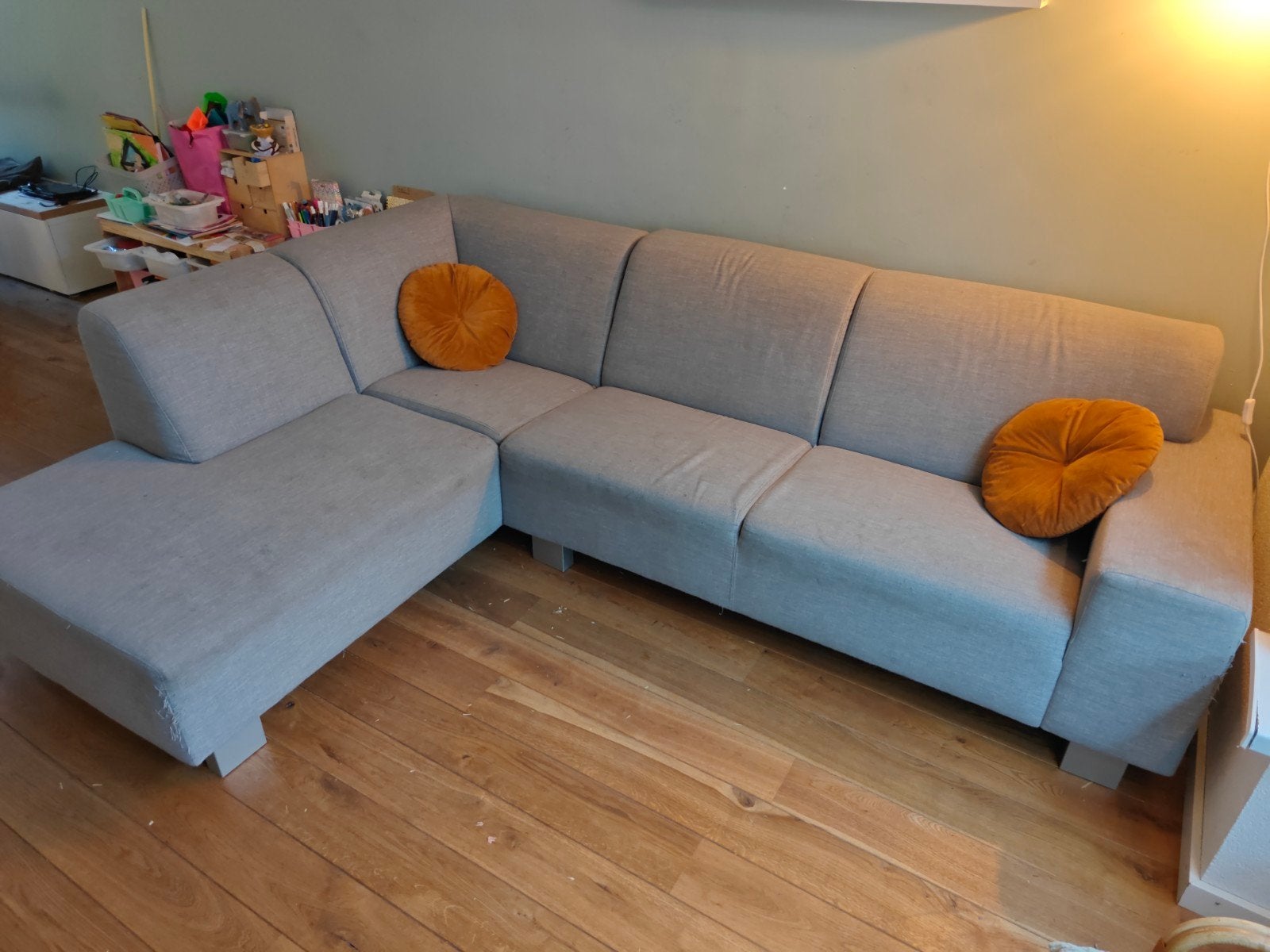 Grijze hoekbank met chaise longue, Ophalen, Gebruikt, Stof, Modern