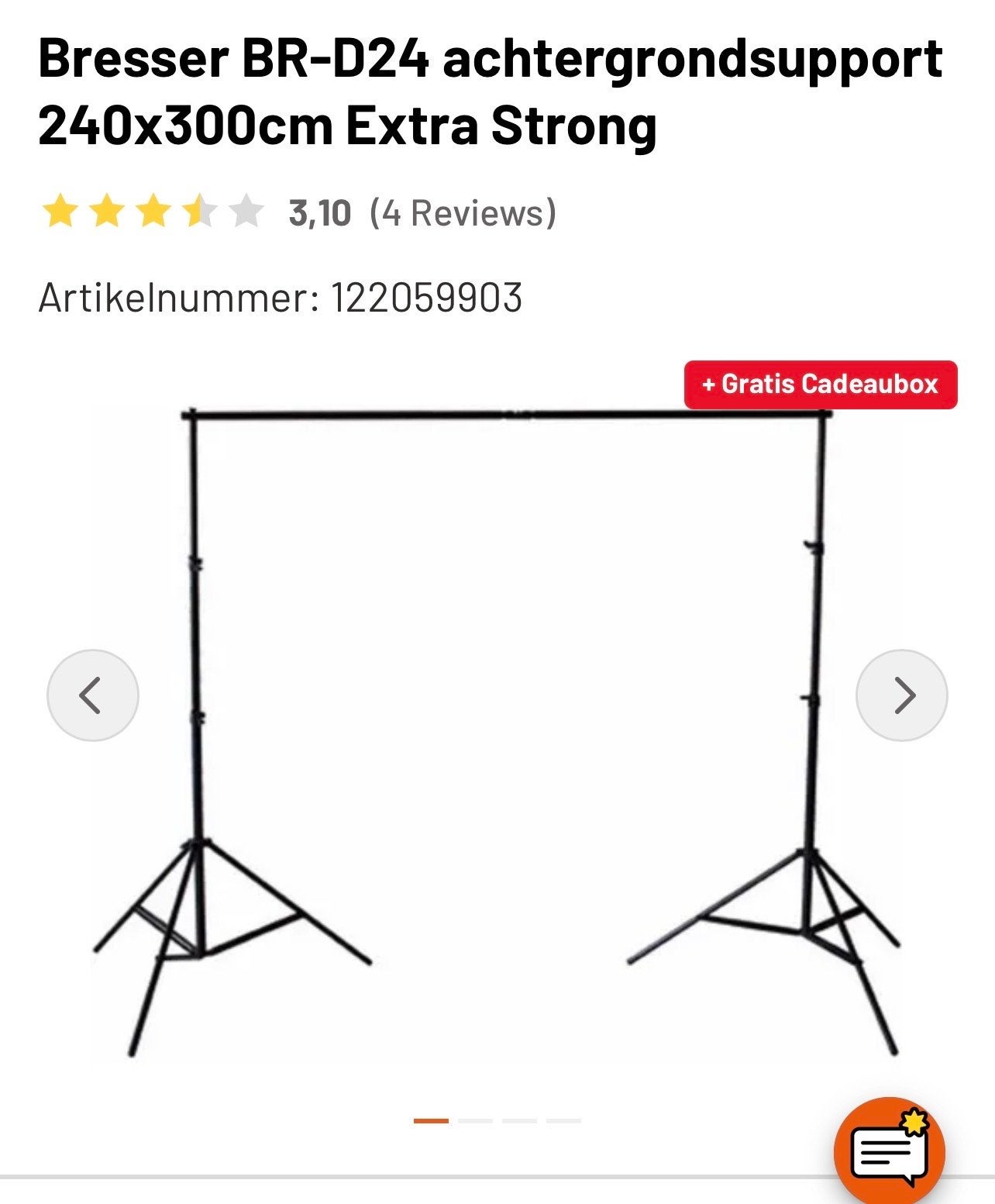 Bresser BR-D24 Achtergrondsupport 240x300cm met zwart doek, Overige merken, Overige typen, Ophalen, Zo goed als nieuw