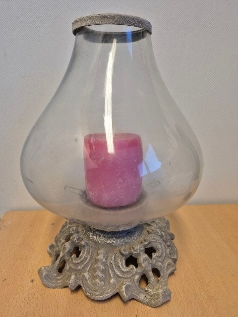 Windlicht met metalen voet, Ophalen, Windlicht, 36 cm, Overige merken