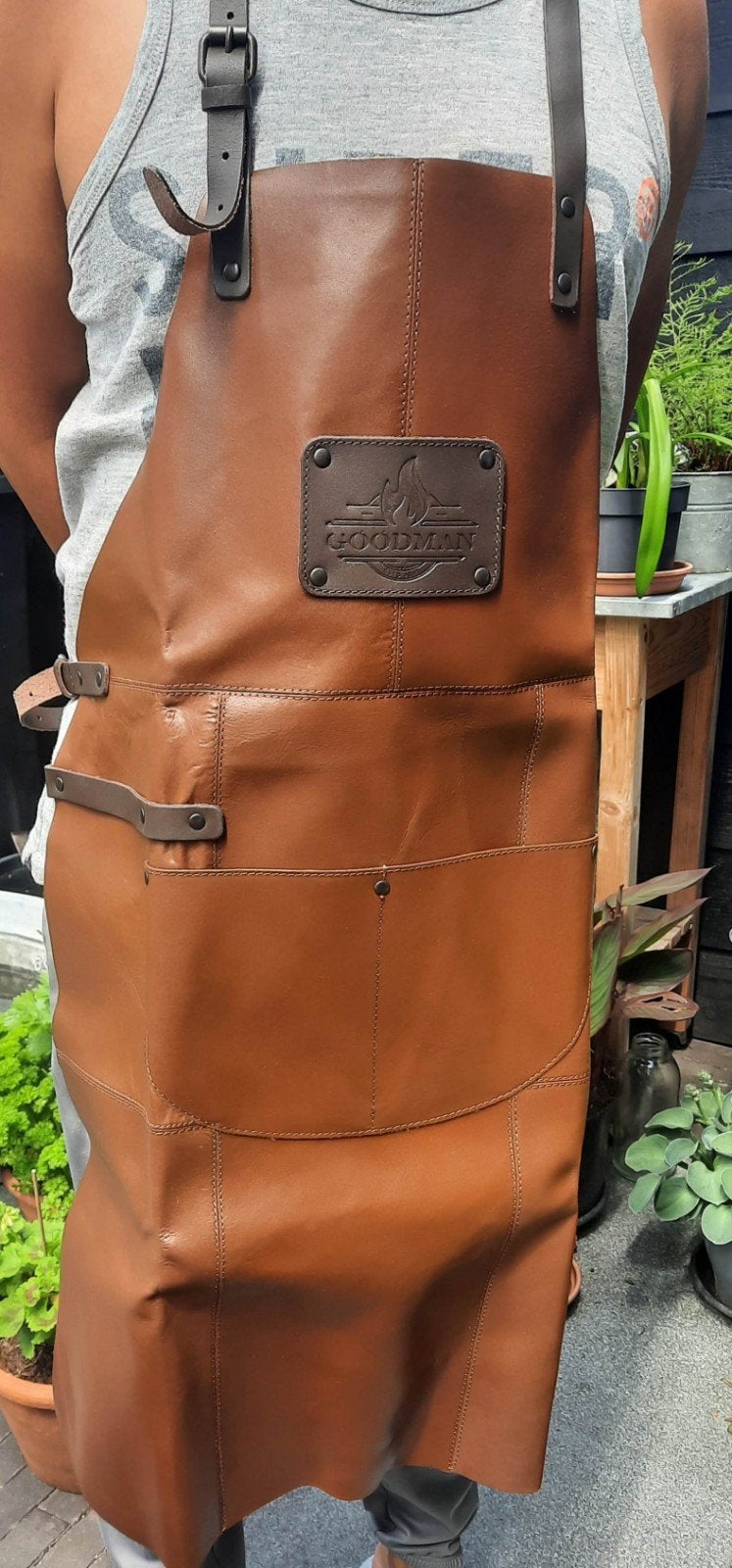 Stoere leren barbecueschort - Nieuw, Vaderdag cadeau, Ophalen of Verzenden, Nieuw, Goodman