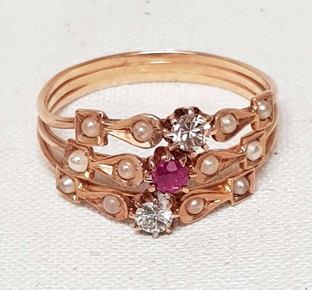 Ringetje victoriaans 18k goud., Sieraden, Tassen en Uiterlijk, Ophalen of Verzenden, Goud, Ring, Met edelsteen