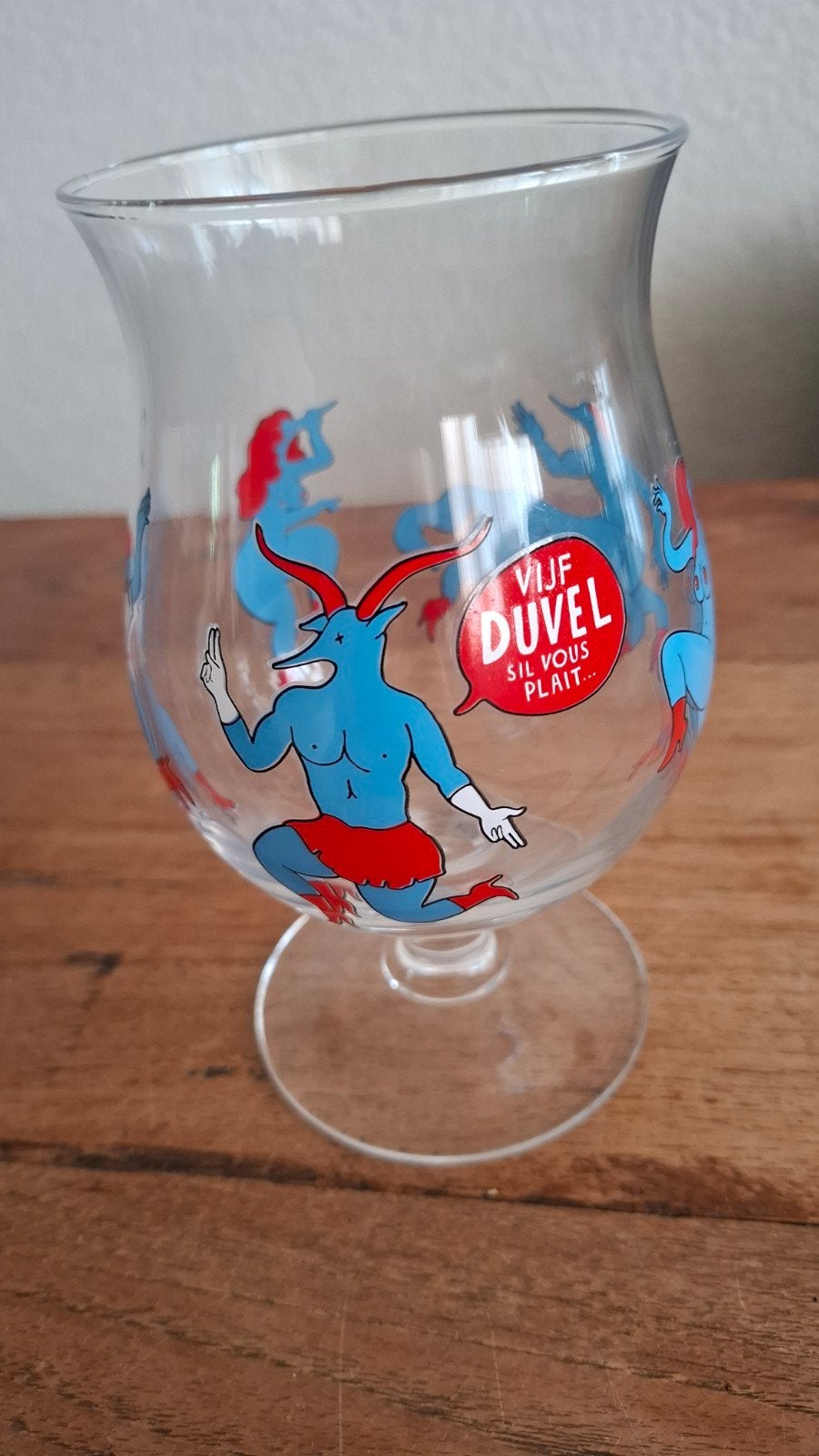 Duvel bierglas met unieke 'Vijf Duvel' opdruk Piet Parra, Ophalen of Verzenden
