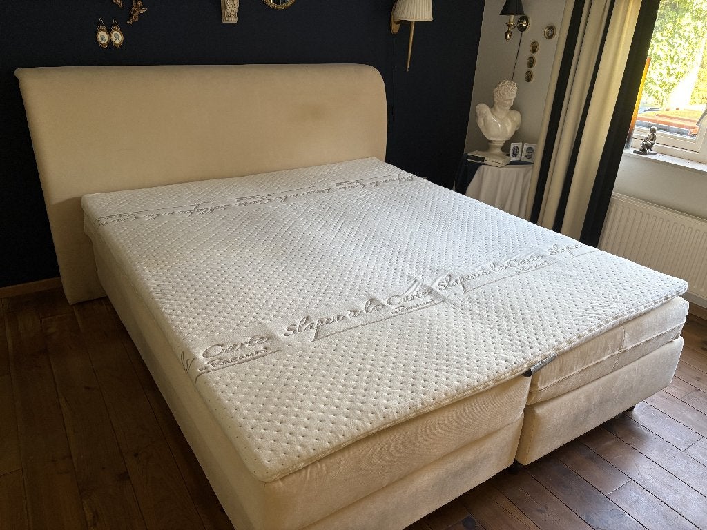 Boxspring 180 x 210 met topper., Huis en Inrichting, Slaapkamer | Bedden, Ophalen, Overige materialen, Gebruikt, 210 cm