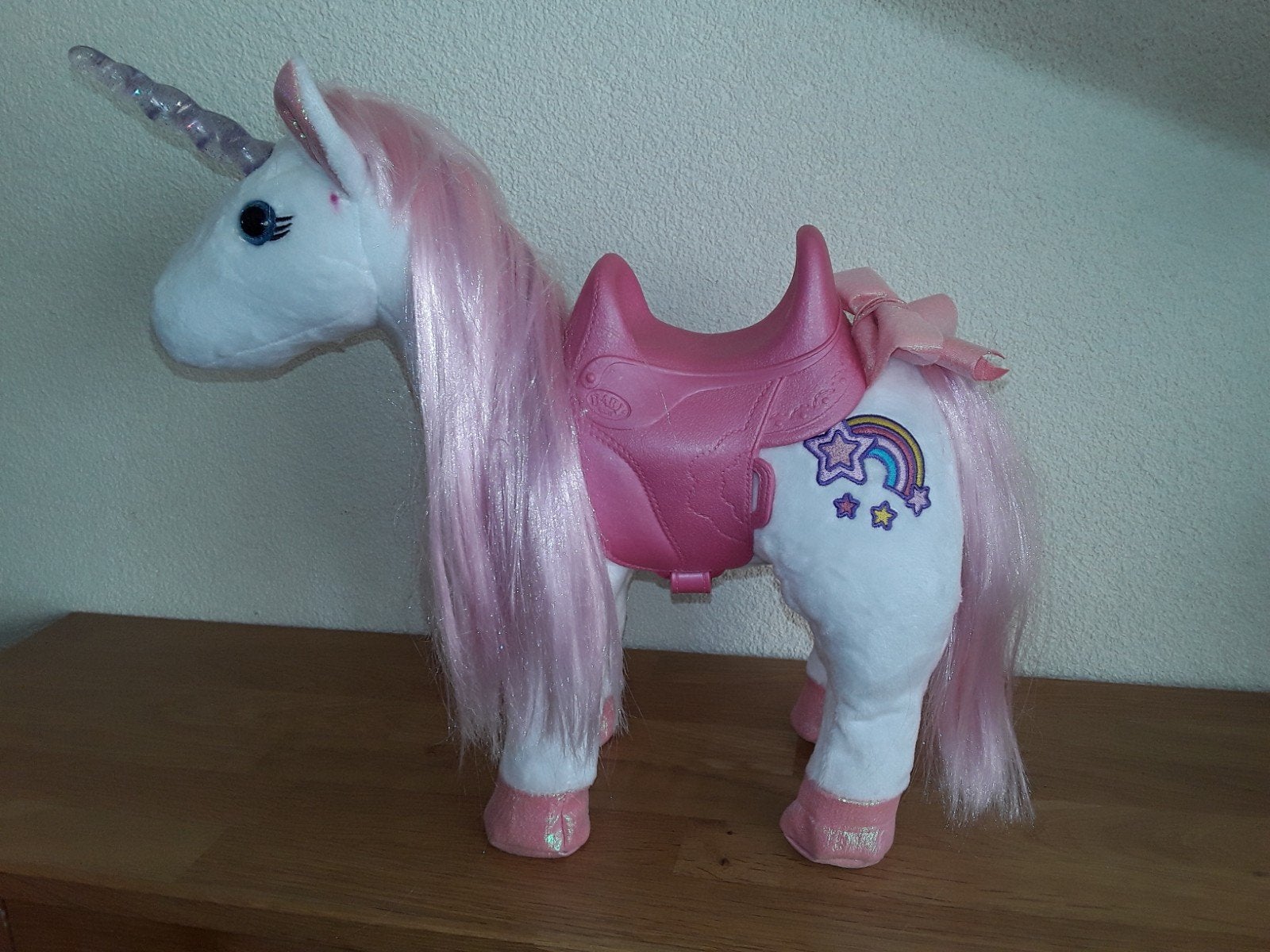 Roze Eenhoorn Speelgoed met Zadel en Regenboog Baby Born, Kinderen en Baby's, Ophalen of Verzenden, Zo goed als nieuw, Meisje