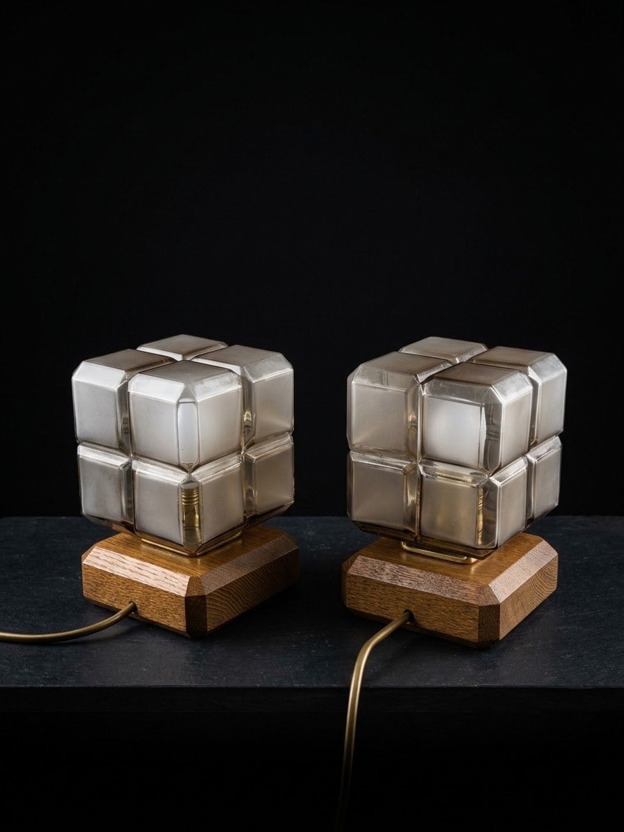 Set van 2 vintage kubus tafel/nacht lampen, Ophalen of Verzenden