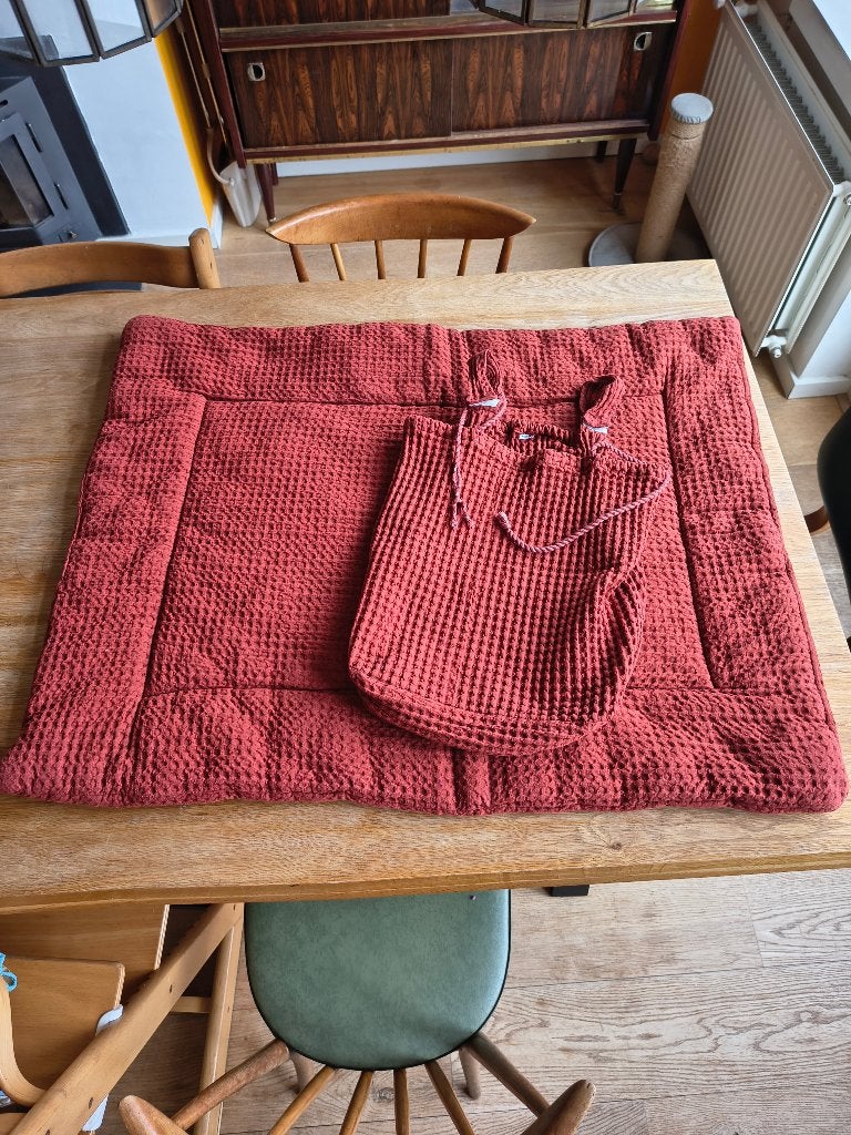 Mooi boxkleed en -zak van Prenatal, warm oranje, Kinderen en Baby's, Boxen, Ophalen, Zo goed als nieuw, Rechthoekig, Boxkleed