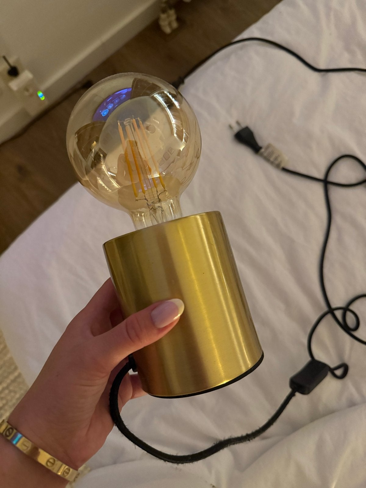 Gouden tafellamp met Edison gloeilamp, Ophalen of Verzenden, Zo goed als nieuw