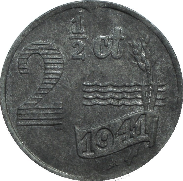 Nederland 2,5 cent 1941 (zink, UNC), Ophalen of Verzenden, Koningin Wilhelmina, Overige waardes, Losse munt